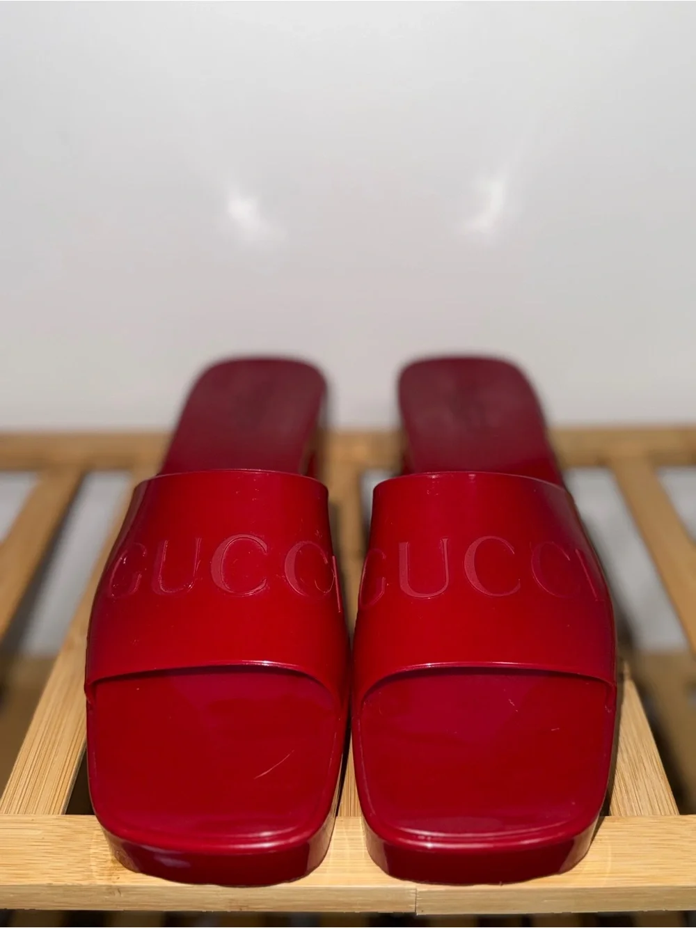 Gucci Red Patent Platform Slide Mules - Picture 2 of 6